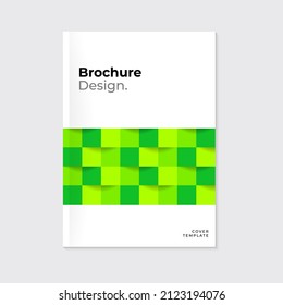 3D abstract green squares. Brochure, cover, leaflet, template design. Modern mosaic pattern on white background. Annual report