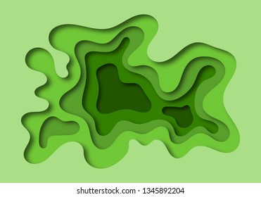 3d abstract green wave background. Paper cut vector design shape concept.