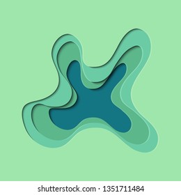 3D abstract green wave background with paper cut shapes. Vector paper cut shapes - Vector 