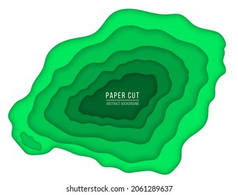 3D abstract green wave background with paper cut shapes. Carving art. Cover layout design template. Posters, prints, decoration, cards, brochure cover.