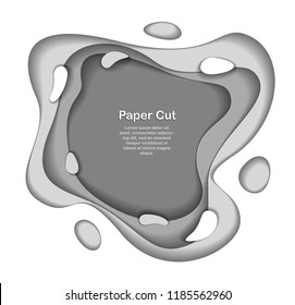 3D abstract grey background with paper cut shapes. Vector illustration in paper cut style. layout for business card, presentations, flyers or posters. 
