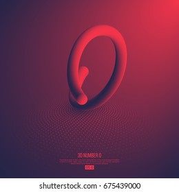 3d abstract hand drawn number 0. Violet color with pink light effect. Vector illustration.