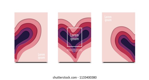 3D abstract heart background with paper cut shapes design for business presentations, flyers, posters
