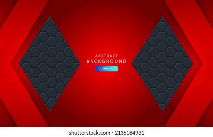 3D abstract hexagon dark red background