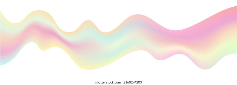 3d abstract holographic liquid vector background. Hologram gradient fluid, pastel wave shape. Iridescent dynamic flow illustration banner, pearl stream, horizontal pearlescent pattern, soft effect