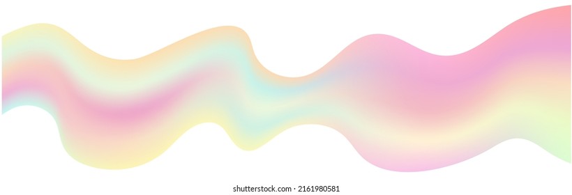 3d abstract holographic liquid vector background. Hologram gradient fluid, pastel wave shape. Iridescent dynamic flow illustration banner, pearl stream, horizontal pearlescent pattern, soft effect