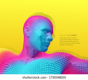 3d abstract human torso. Vector illustration composed of particles.