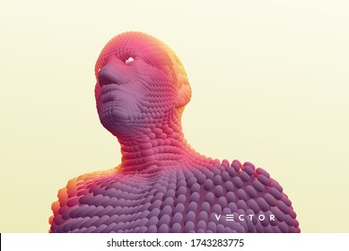 3d abstract human torso. Vector illustration composed of particles.