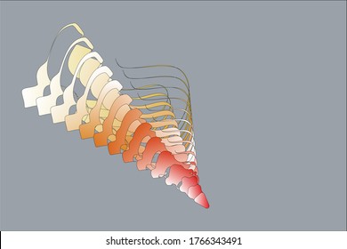 3d abstract illustration of an object in yellow, orange and red over a gray  background