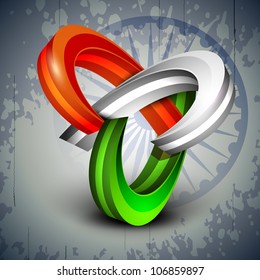 Iconos abstractos de la bandera india en 3D sobre el fondo de la rueda de Asoka. EPS 10.