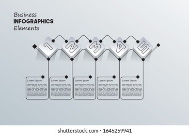3D Abstract infographics 5 number options template. Vector illustration. Can be used for workflow layout, diagram, business step options, banner, web design