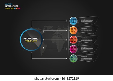 Infografía abstracta plantilla de 5 opciones numéricas. Ilustración vectorial. Se puede utilizar para diseño de flujo de trabajo, diagrama, opciones de paso empresarial, banner, diseño web