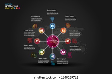 Infografía abstracta plantilla de opciones de número 8. Ilustración vectorial. Se puede utilizar para diseño de flujo de trabajo, diagrama, opciones de paso empresarial, banner, diseño web