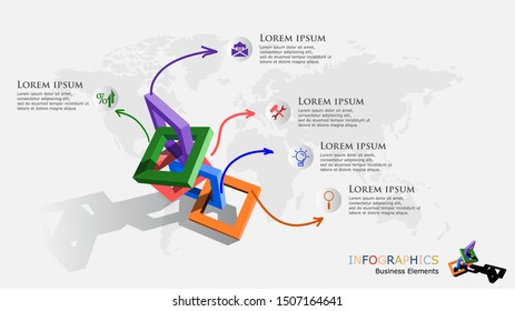 3D abstract infographics options template. 
Modern concept design template with 5 options, steps or parts.