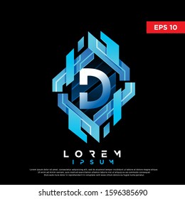 3D abstract initial letter d technology logo. modern icon, template design