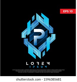 3D abstract initial letter p technology logo. modern icon, template design