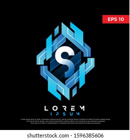 3D abstract initial letter s technology logo. modern icon, template design