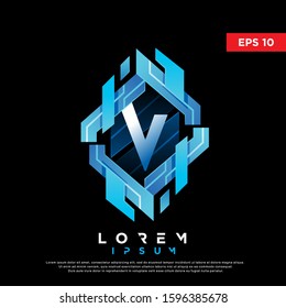 3D abstract initial letter v technology logo. modern icon, template design