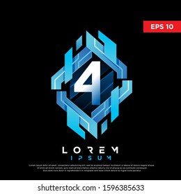 3D abstract initial number 4 technology logo. modern icon, template design