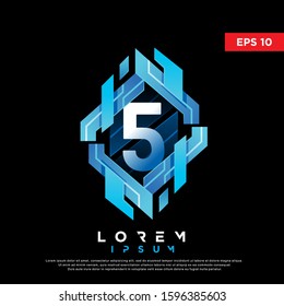 3D abstract initial number 5 technology logo. modern icon, template design