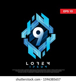 3D abstract initial number 9 technology logo. modern icon, template design