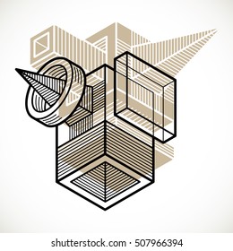 3d abstract isometric construction, vector polygonal shape.
