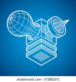 3d abstract isometric construction, vector polygonal shape.