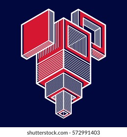 3d abstract isometric construction, vector polygonal shape.