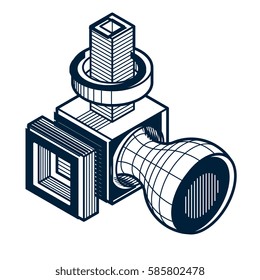 3d abstract isometric construction, vector polygonal shape.