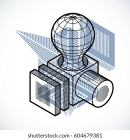 3d abstract isometric construction, vector polygonal shape.