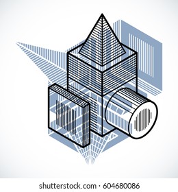 3d abstract isometric construction, vector polygonal shape.