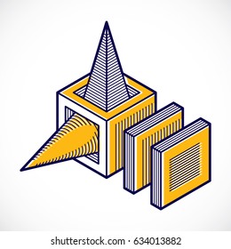 3d abstract isometric construction, vector polygonal shape.