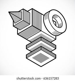 3d abstract isometric construction, vector polygonal shape.