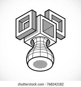 3d abstract isometric construction, vector polygonal shape.