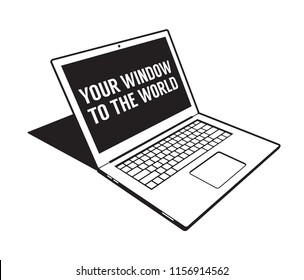 3d abstract laptop - black and white retro vector illustration in stamp style