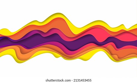 3d abstract layered paper cut background with wave liquid shapes, vector illustration. Color papercut banner template.