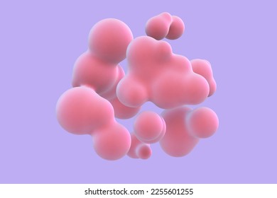 3D abstract liquid bubbles on purple background. Concept of future science: floating spheres, organic shapes or nanoparticles. Fluid red shapes in motion EPS 10, vector illustration. - Shutterstock ID 2255601255