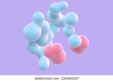3D abstract liquid bubbles on purple background. Concept of science: floating morphing spheres, molecular elements or nanoparticles. Fluid red and blue shapes in motion EPS 10, vector illustration. - Shutterstock ID 2255601257