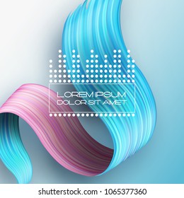 3d abstract liquid fluid design. Colorful modern background with twisted brush stroke, smear waves, paint splash curl in pastel colors
