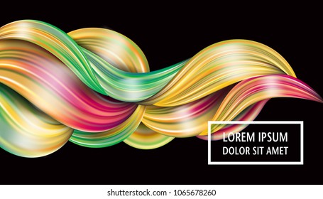3d abstract liquid fluid design. Colorful modern background with twisted brush stroke, smear waves, paint splash curl.