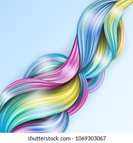 3d abstract liquid fluid design. Colorful modern background with twisted brush stroke, smear waves, paint splash curl.