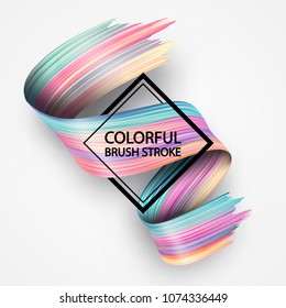 3d abstract liquid fluid design. Colorful twisted brush stroke, smear wave, splash curl of paint isolated on white background