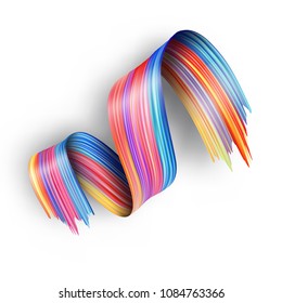 3d abstract liquid fluid design. Colorful twisted brush stroke, smear wave, splash curl of paint isolated on white background