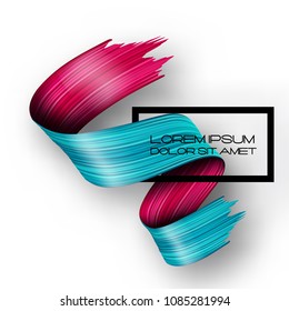 3d abstract liquid fluid design. Colorful twisted brush stroke, smear wave, splash curl of paint isolated on white background
