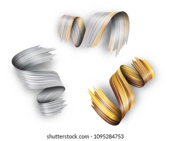 3d abstract liquid fluid design. Colorful twisted brush stroke, smear wave, splash curl of paint isolated on white background