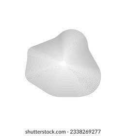 3D abstract liquid geometric shape. Dynamical form with lines, isolated on white background. Template for poster, logo, cover design. Vector black and white illustration. Graphic element. 