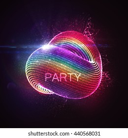 3D abstract loop shape of rainbow illuminated particles with lens flare optical light effect. Gay friendly or LGBT event