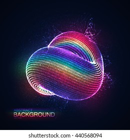 3D abstract loop shape of rainbow illuminated particles. Futuristic vector illustration. Technology or Physics vector concept