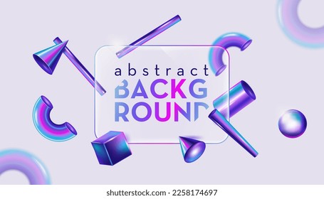 3D abstract minimal decorative background with geometric elements in neon colors. Vector realistic illustration