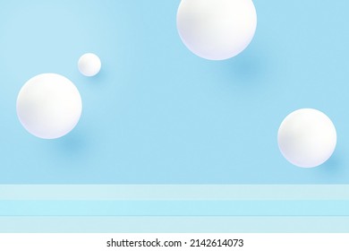 3d abstract minimal scene geometric shape template background.White circle sphere on blue background.Vector illustration.